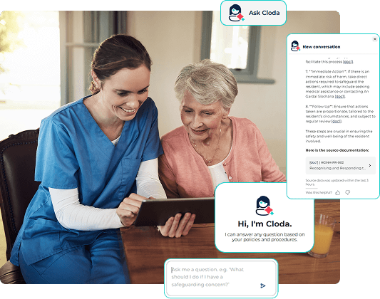 care assistant with elderly patient in their home