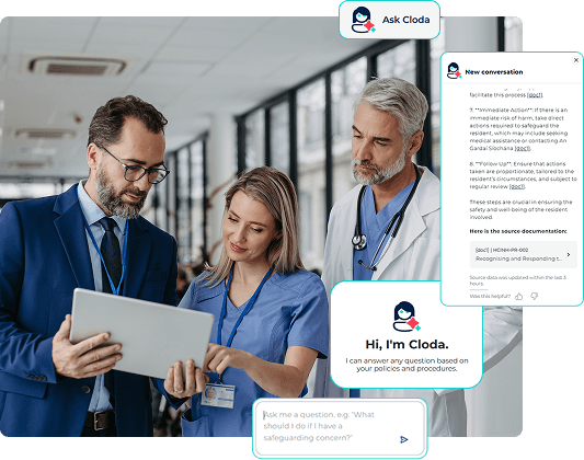 doctor nurse and consultant looking at tablet