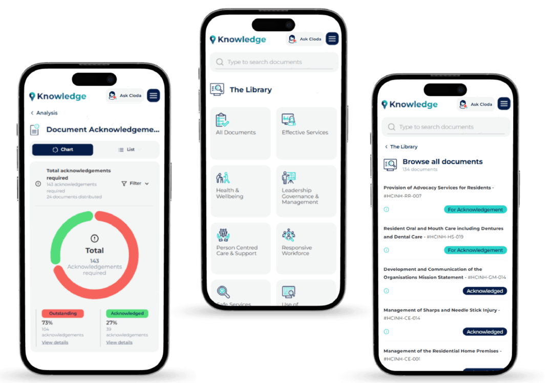 three mobile phones with knowledge interfaces