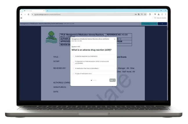 laptop with knowledge interface of quiz