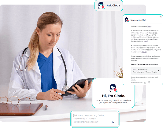 doctor looking at a tablet at her desk